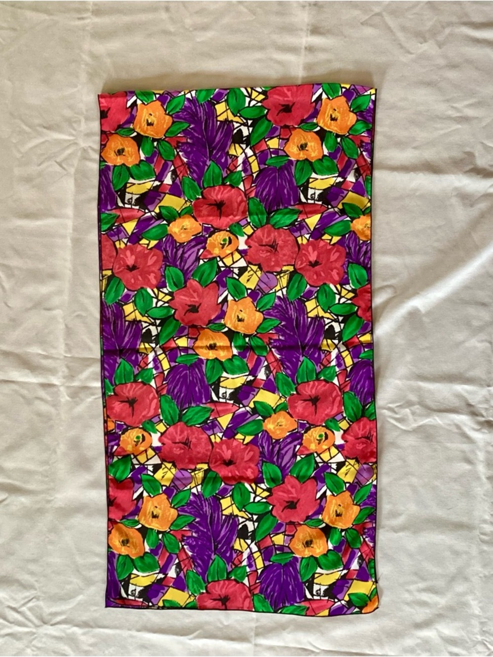 Vintage 90s Abstract Floral Oversized Rectangular Scarf – Vibrant Pop Art Print